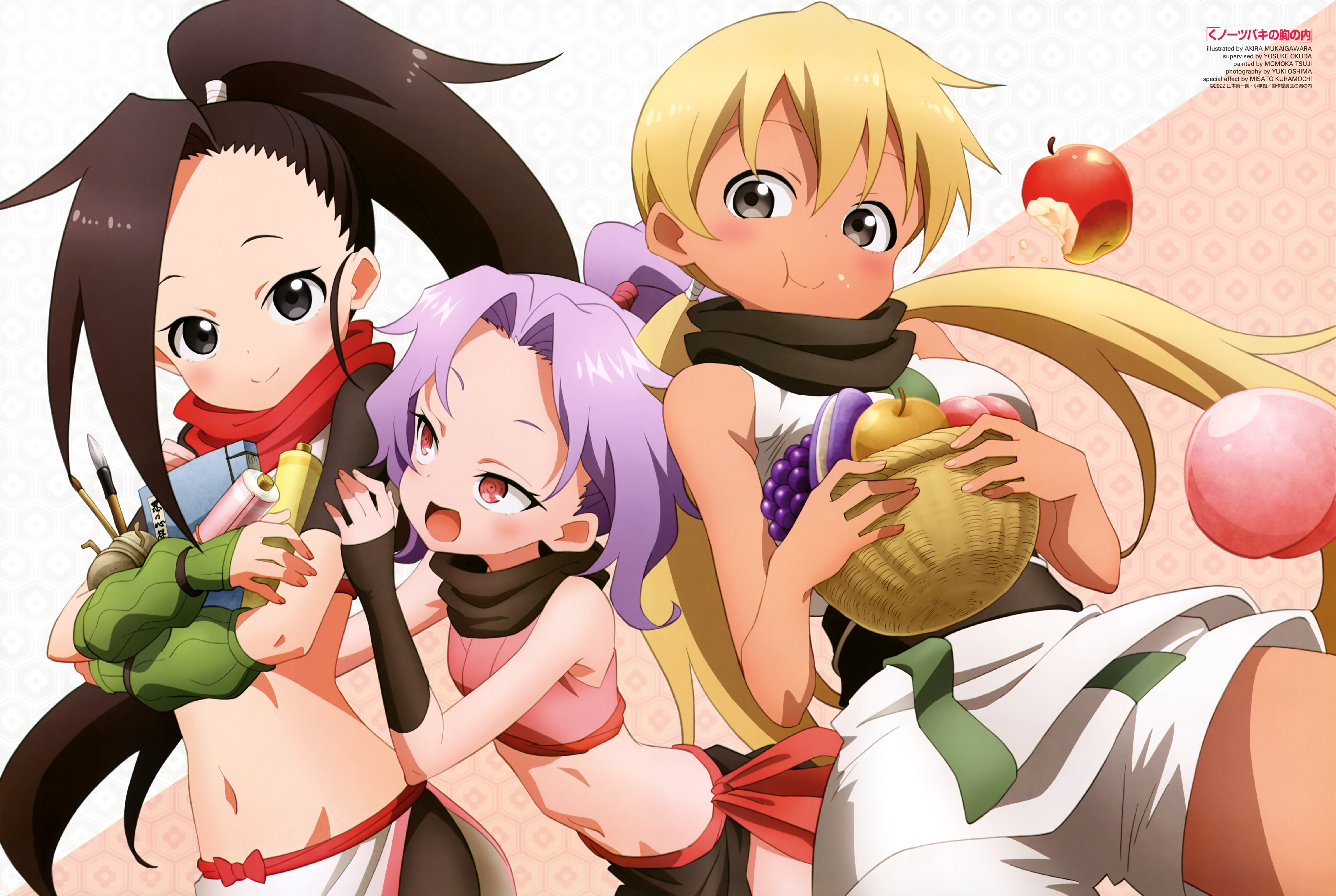 asagao_(kunoichi_tsubaki_no_mune_no_uchi), japanese_clothes, kunoichi_tsubaki_no_mune_no_uchi, mukaigawara_akira, sazanka_(kunoichi_tsubaki_no_mune_no_uchi), tsubaki_(kunoichi_tsubaki_no_mune_no_uchi)