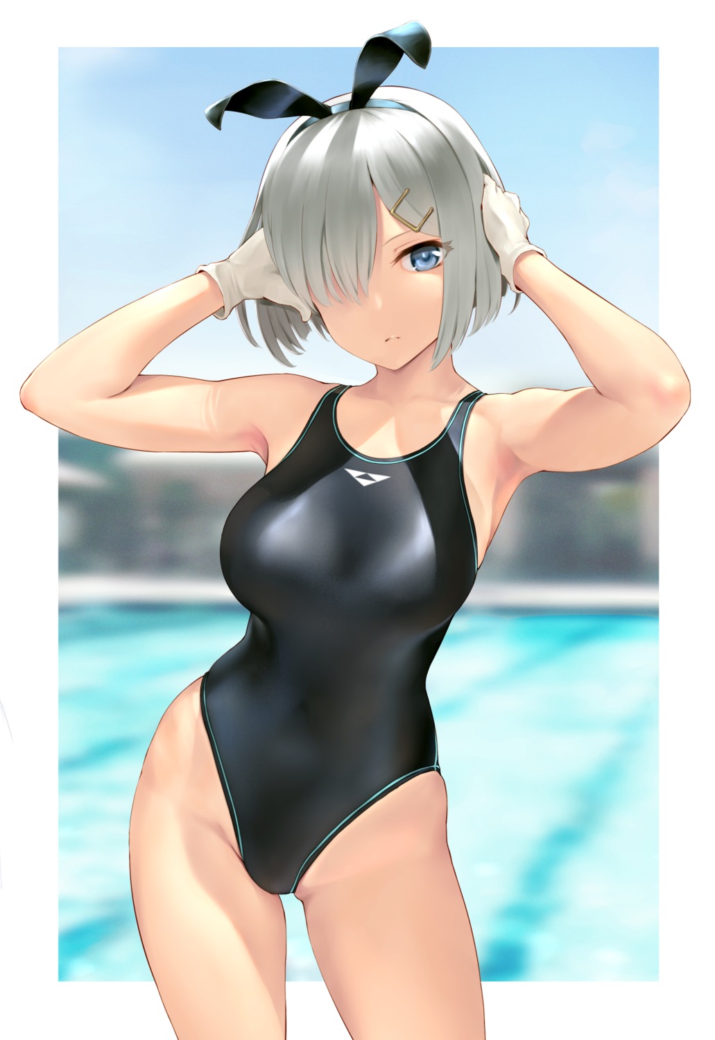 animal_ears, bunny_ears, hamakaze_(kancolle), kantai_collection, swimsuits, wa_(genryusui)