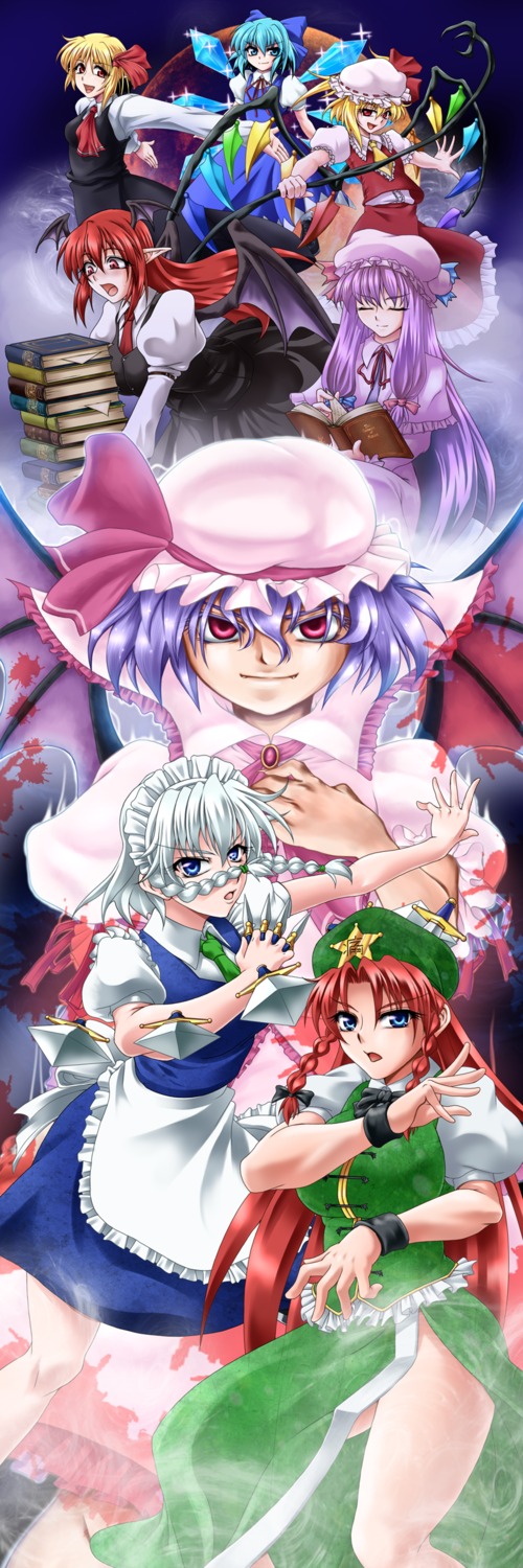 cirno, flandre_scarlet, hong_meiling, izayoi_sakuya, koakuma, maid, ootsuki_wataru, patchouli_knowledge, remilia_scarlet, rumia, touhou, wings