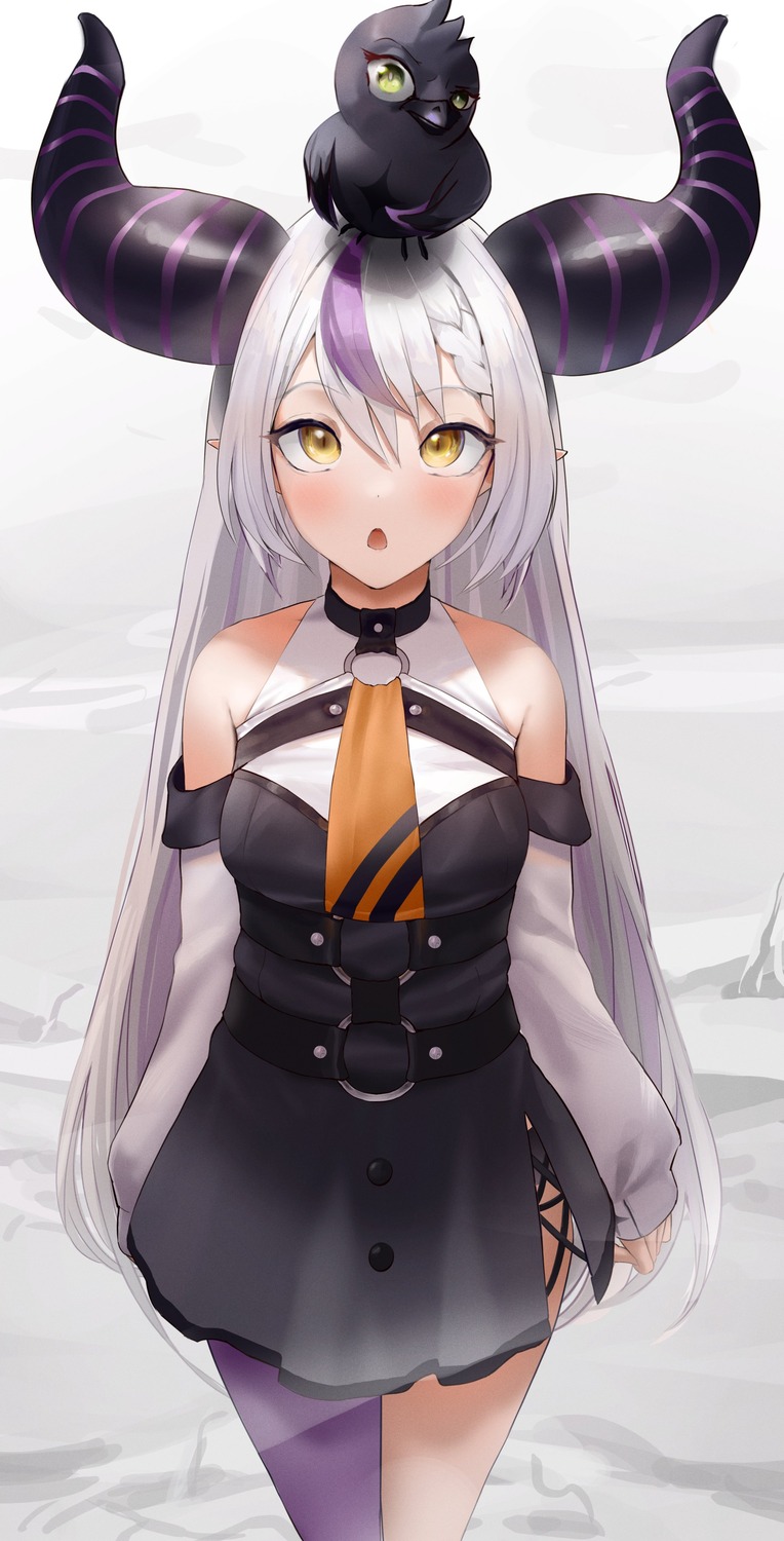 crow_(la+_darknesss), dress, hololive, horns, la+_darknesss, pointy_ears, thighhighs, wanne