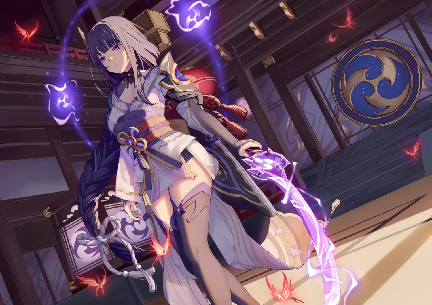 aoi_(buzhuen444), armor, cleavage, genshin_impact, japanese_clothes, raiden_shogun, thighhighs