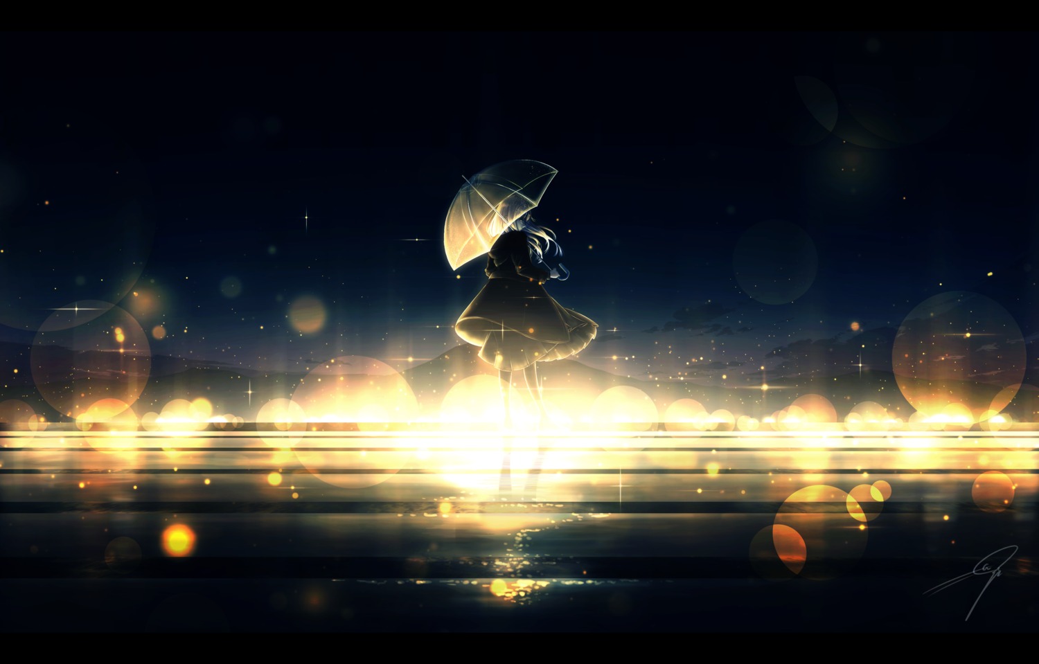 dress, kijineko, landscape, umbrella