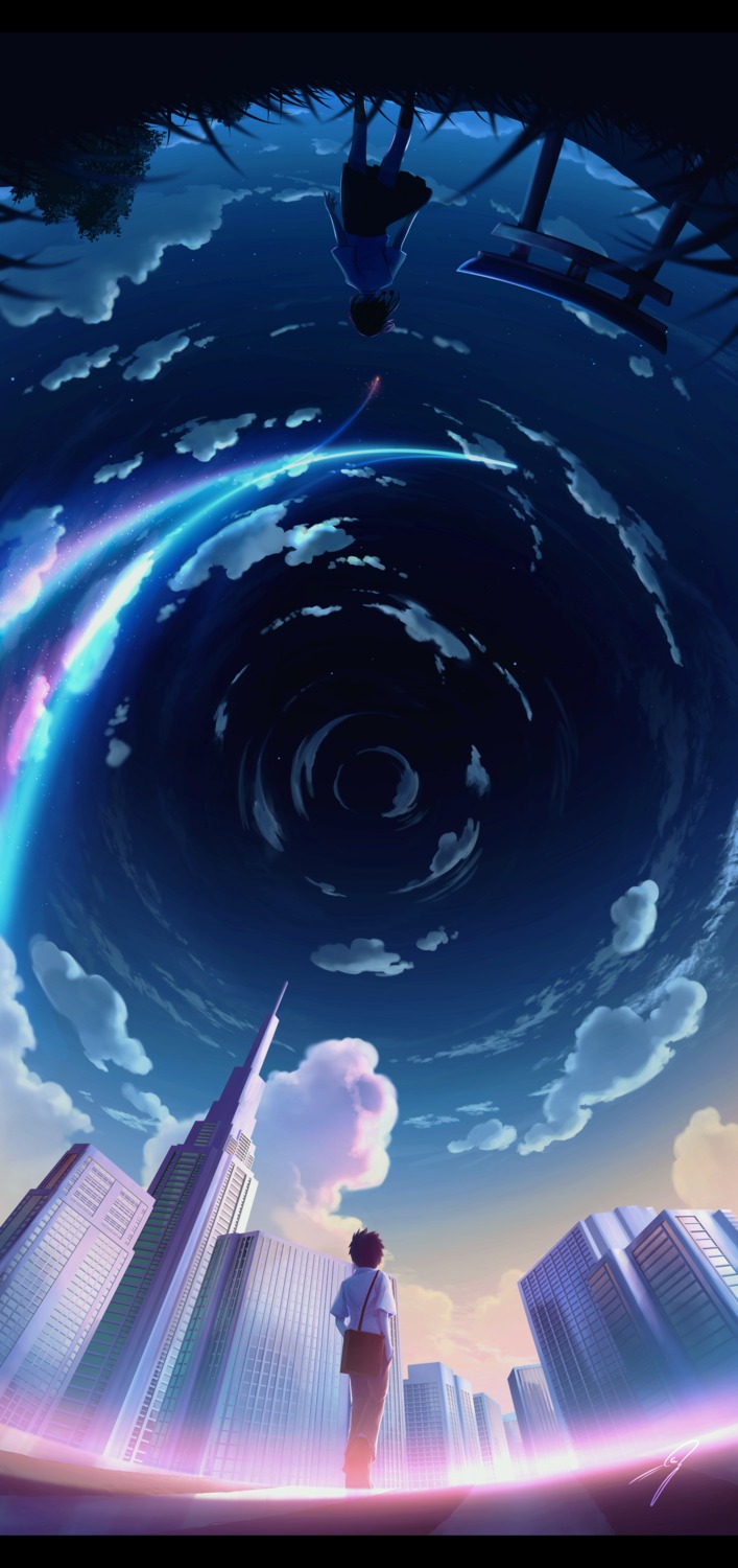 kijineko, kimi_no_na_wa., landscape, miyamizu_mitsuha, seifuku, tachibana_taki