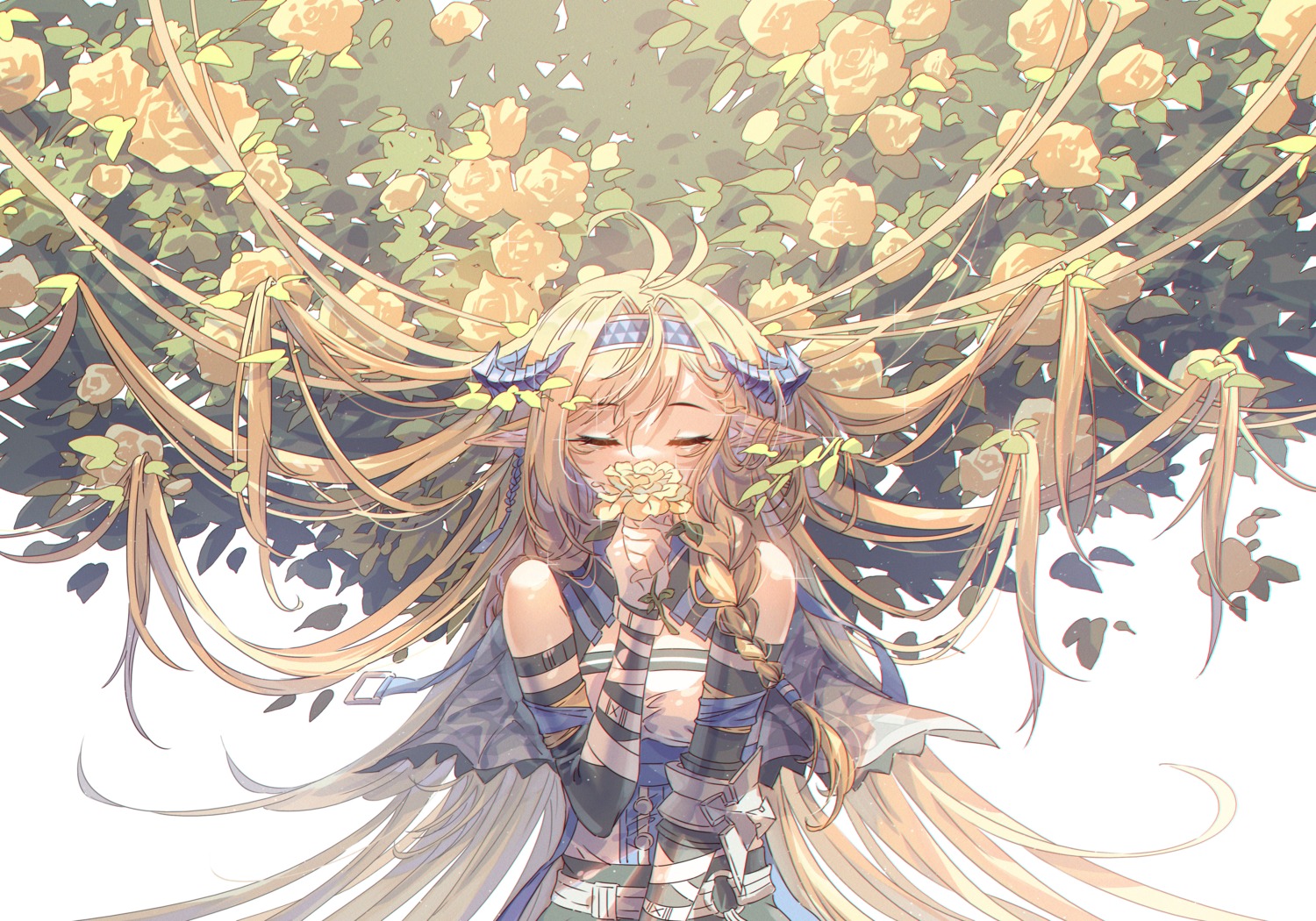 arknights, bandages, horns, innoarukugyou, pointy_ears, saileach_(arknights)