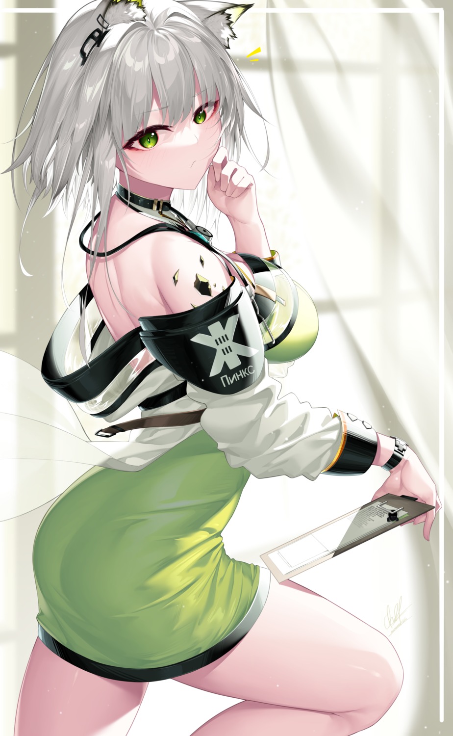 animal_ears, arknights, ass, dress, izulizuru, kal'tsit_(arknights), no_bra, see_through