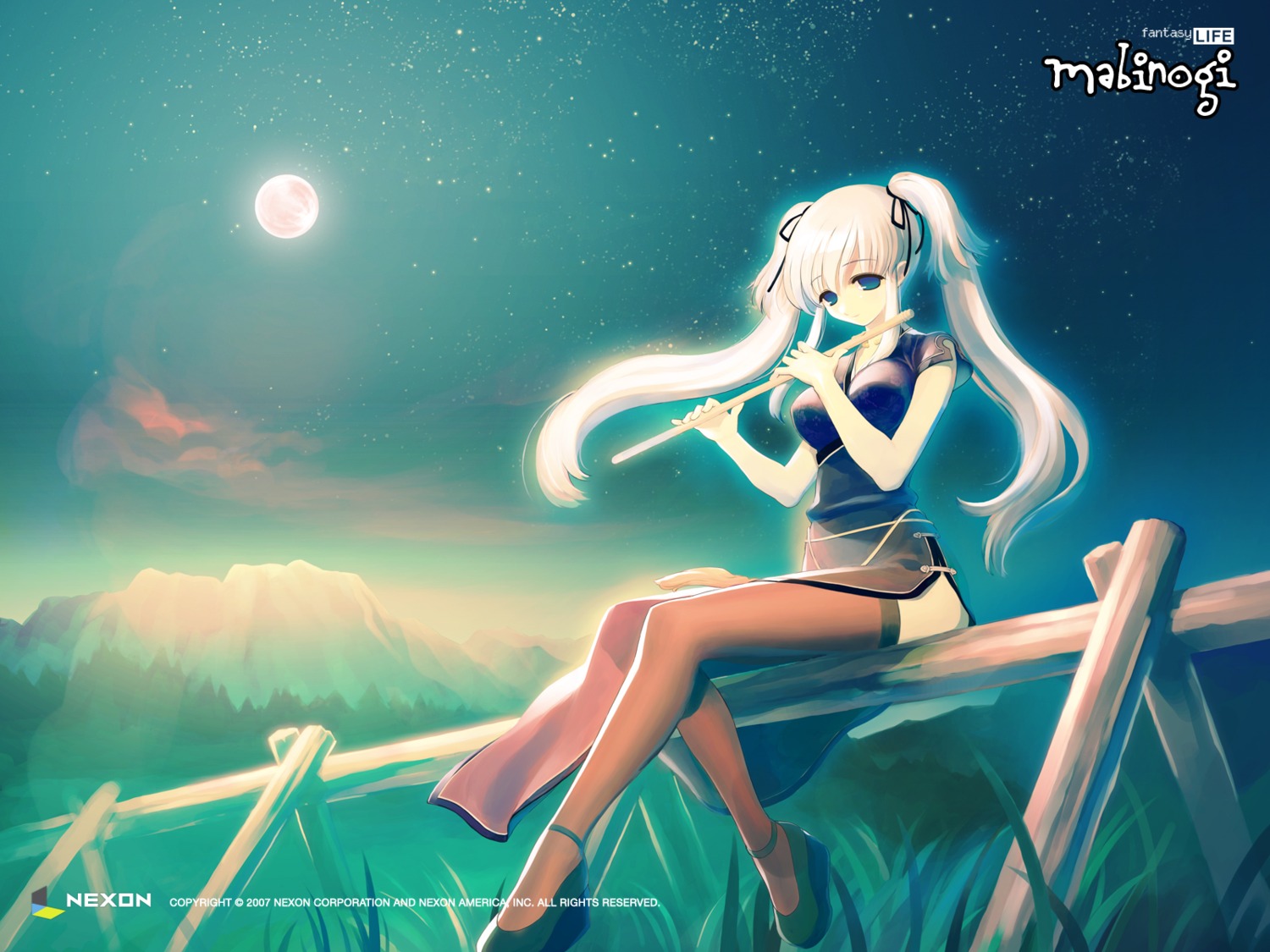 dress, mabinogi, nao, thighhighs, wallpaper