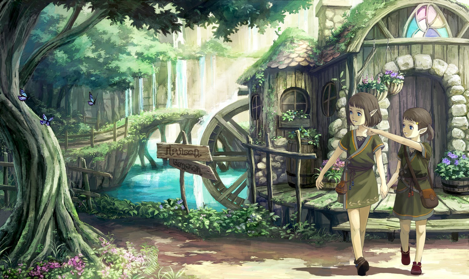 elf, harupy, landscape, pointy_ears