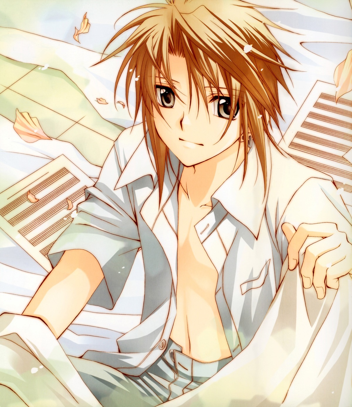 male, narumi_ayumu, open_shirt, spiral