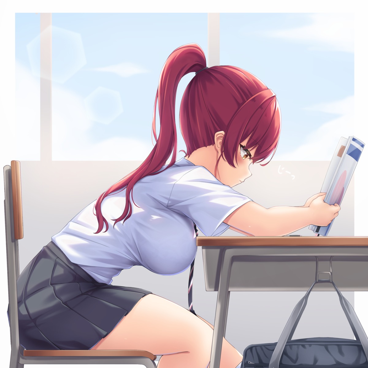 bra, hololive, houshou_marine, see_through, seifuku, tousaki_(tousakiworks)