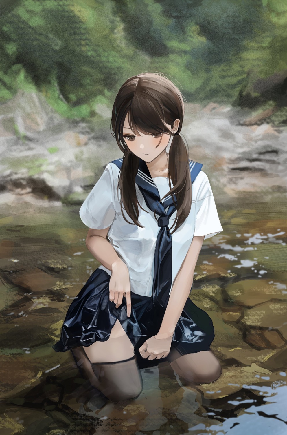lunia_(artist), seifuku, wet, wet_clothes