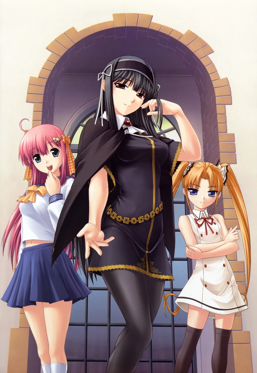 dress, kimi_ga_aruji_de_shitsuji_ga_ore_de, kuonji_miyu, kuonji_shinra, kuonji_yume, minato_soft, pantyhose, seifuku, shironeko_sanbou, thighhighs