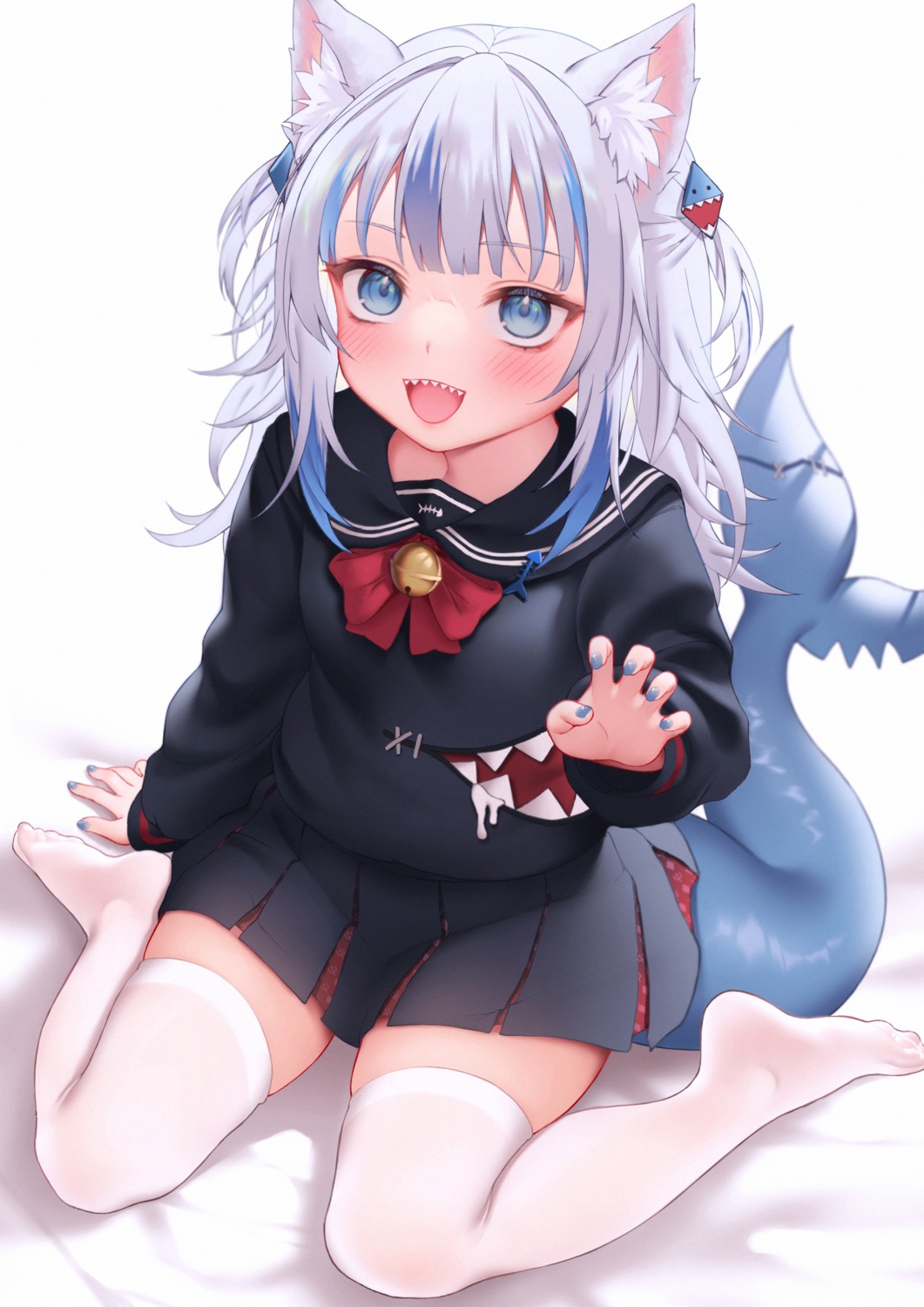 animal_ears, gawr_gura, hololive, hololive_english, nekomimi, seifuku, tail, thighhighs