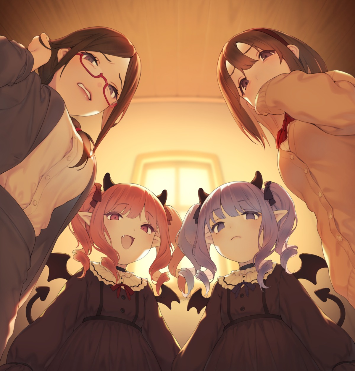 business_suit, dress, gothic_lolita, horns, lolita_fashion, megane, pointy_ears, pokachu