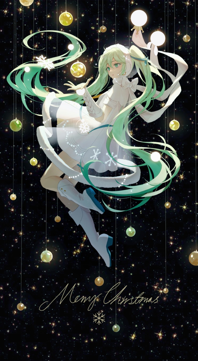 christmas, dress, hatsune_miku, headphones, osagelts1213, see_through, vocaloid, yuki_miku
