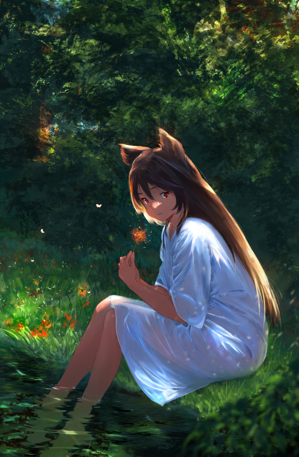 animal_ears, dress, granblue_fantasy, kasa_(artist), nier_(granblue_fantasy), see_through, wet
