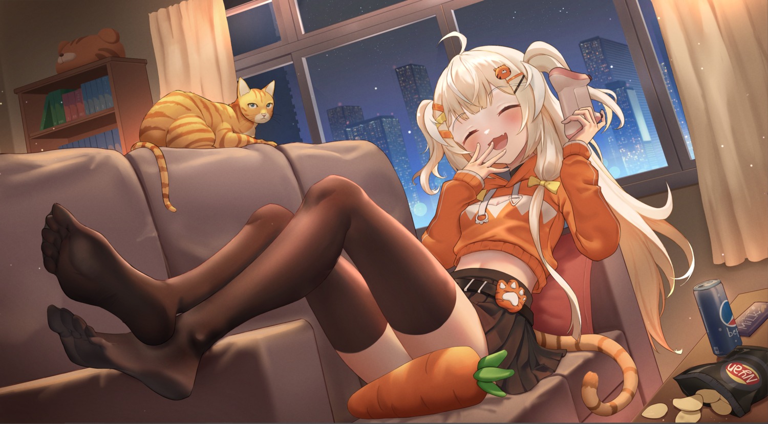 dorarevive, feet, indie_virtual_youtuber, neko, shabel_tonya, skirt_lift, tail, thighhighs