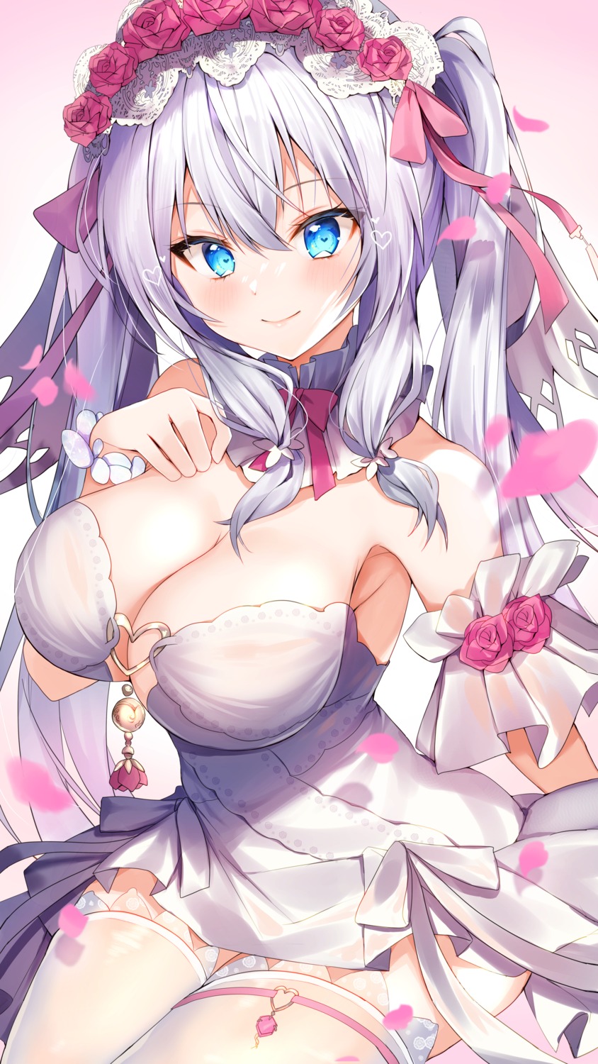 cleavage, dress, garter, houchi_shoujo, nenobi_(nenorium), no_bra, see_through, thighhighs