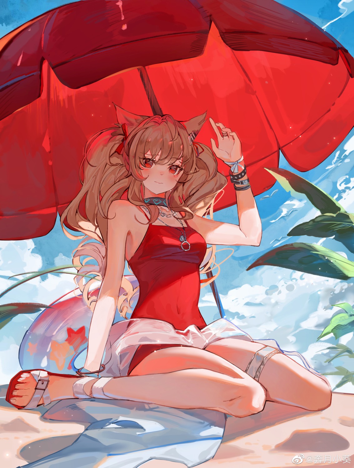 angelina_(arknights), animal_ears, arknights, benyue_xiao_kui, garter, swimsuits