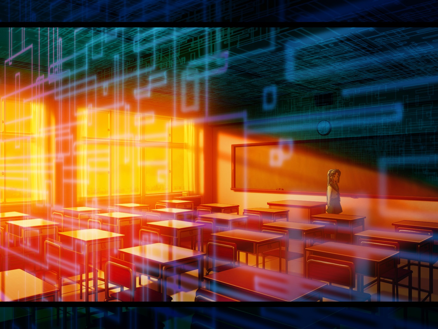 108, asakura_ryouko, landscape, seifuku, suzumiya_haruhi_no_yuuutsu, wallpaper
