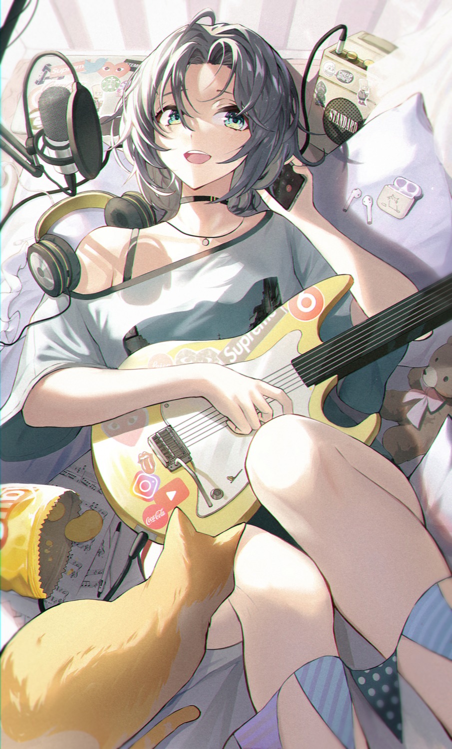 guitar, headphones, josal, neko