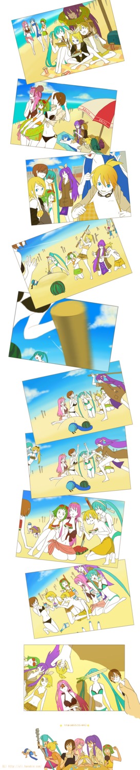 akita_neru, bikini, gumi, hatsune_miku, kagamine_len, kagamine_rin, kaito, kamui_gakupo