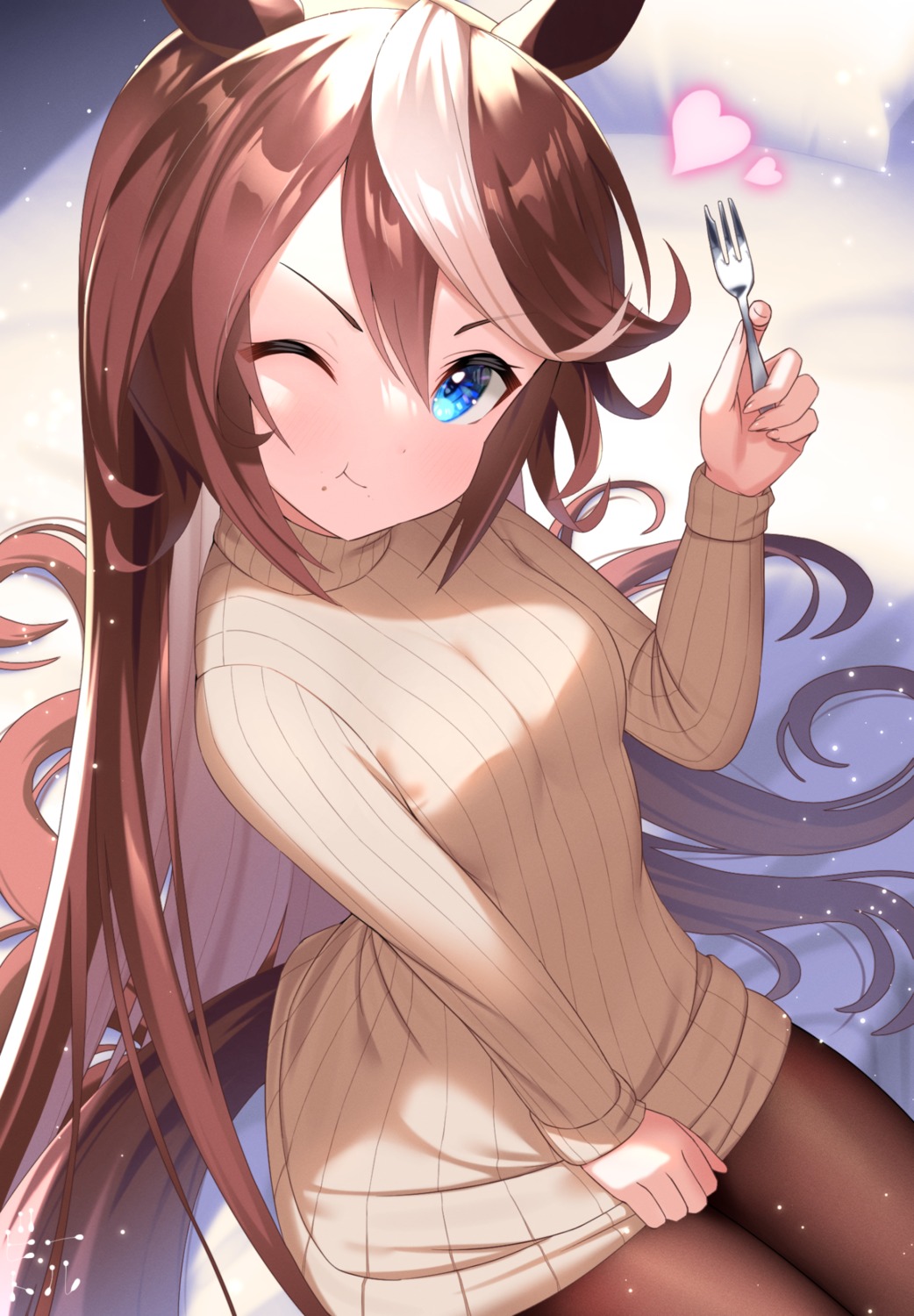 animal_ears, bettle_(b_s_a_n), dress, pantyhose, sweater, tail, tokai_teio_(umamusume), uma_musume_pretty_derby