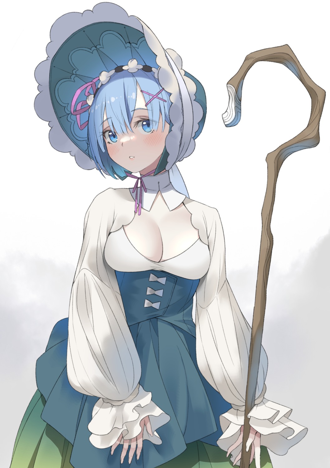 cleavage, no_bra, re:zero_kara_hajimeru_isekai_seikatsu, rem_(re_zero), slumcat