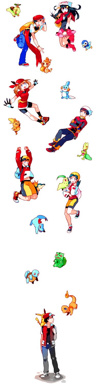 bike_shorts, bulbasaur, charmander, chikorita, chimchar, crystal_(pokemon), cyndaquil, dada, haruka_(pokemon), hibiki_(pokemon), hikari_(pokemon), kouki_(pokemon), mudkip, pikachu, piplup, pokemon, pokemon_bdsp, pokemon_dppt, pokemon_hgss, pokemon_oras, pokemon_rse, red_(pokemon), squirtle, torchic, totodile, treeko, turtwig, yuuki_(pokemon)
