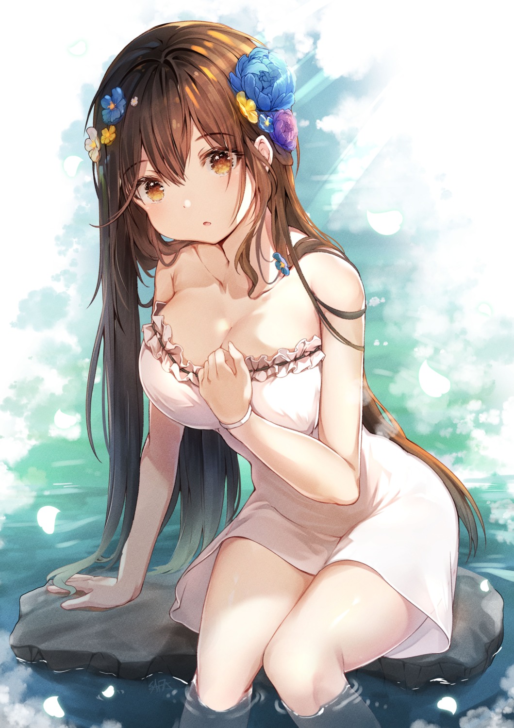 breasts, cleavage, dress, hiromaster_sinta_jh, no_bra, summer_dress, wet