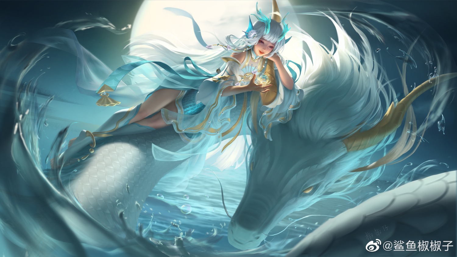 asian_clothes, honor_of_kings, horns, monster, sha_yu_jiao_jiao_zi, shi_xi, watermark