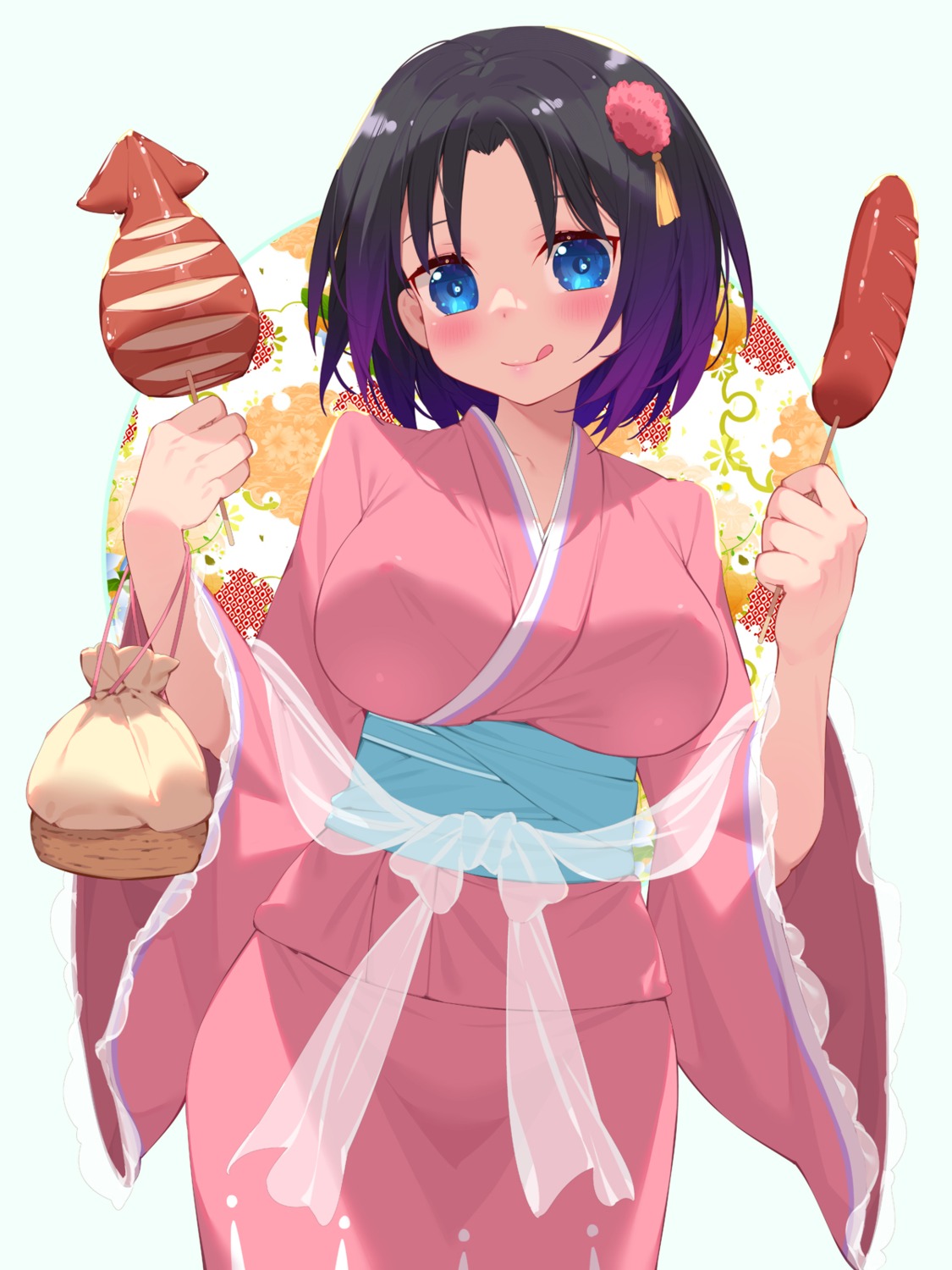 elma_(maidragon), erect_nipples, kobayashi-san_chi_no_maidragon, waterring, yukata
