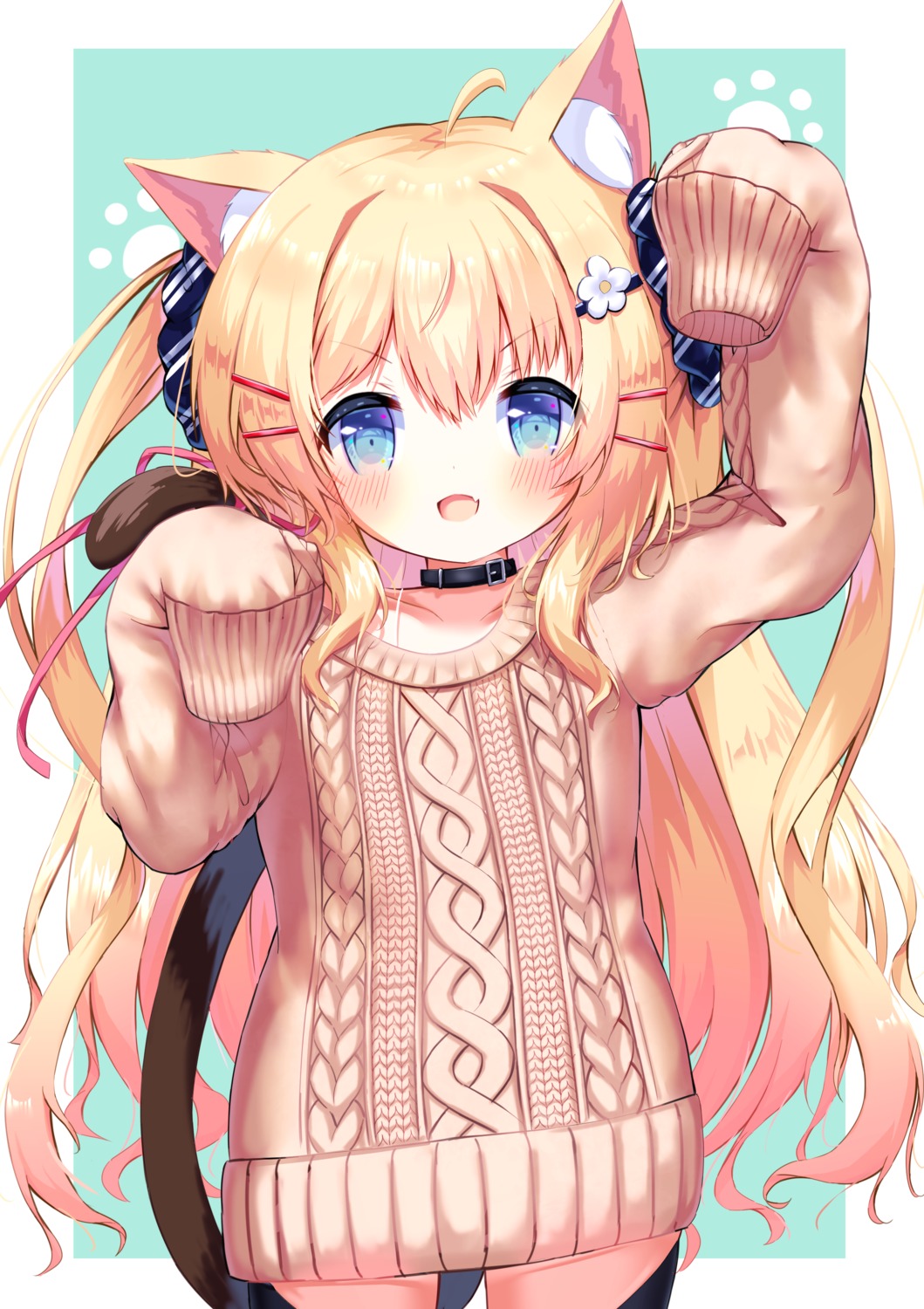 animal_ears, dress, nekomimi, siera_(sieracitrus), sweater, tail, thighhighs