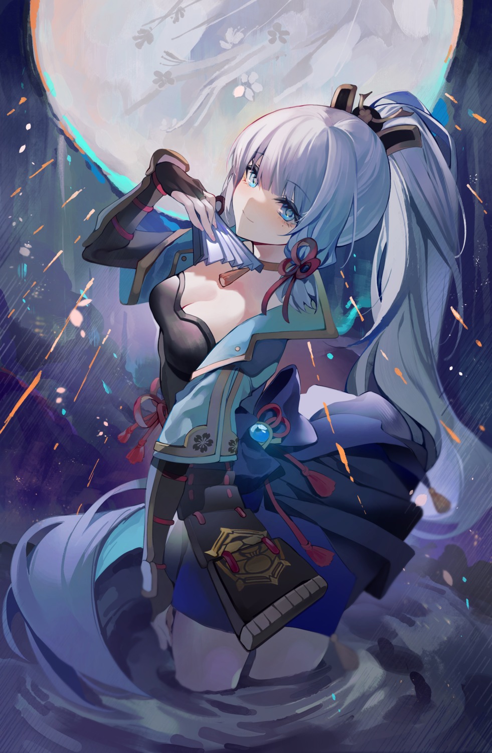 armor, cleavage, genshin_impact, japanese_clothes, kamisato_ayaka, shiro_kanae, wet