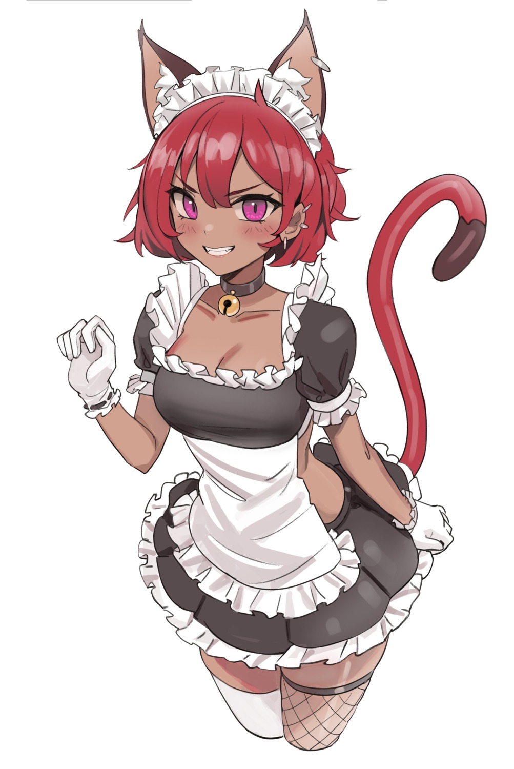 animal_ears, cleavage, fishnets, kiritzugu, maid, nekomimi, tail, thighhighs