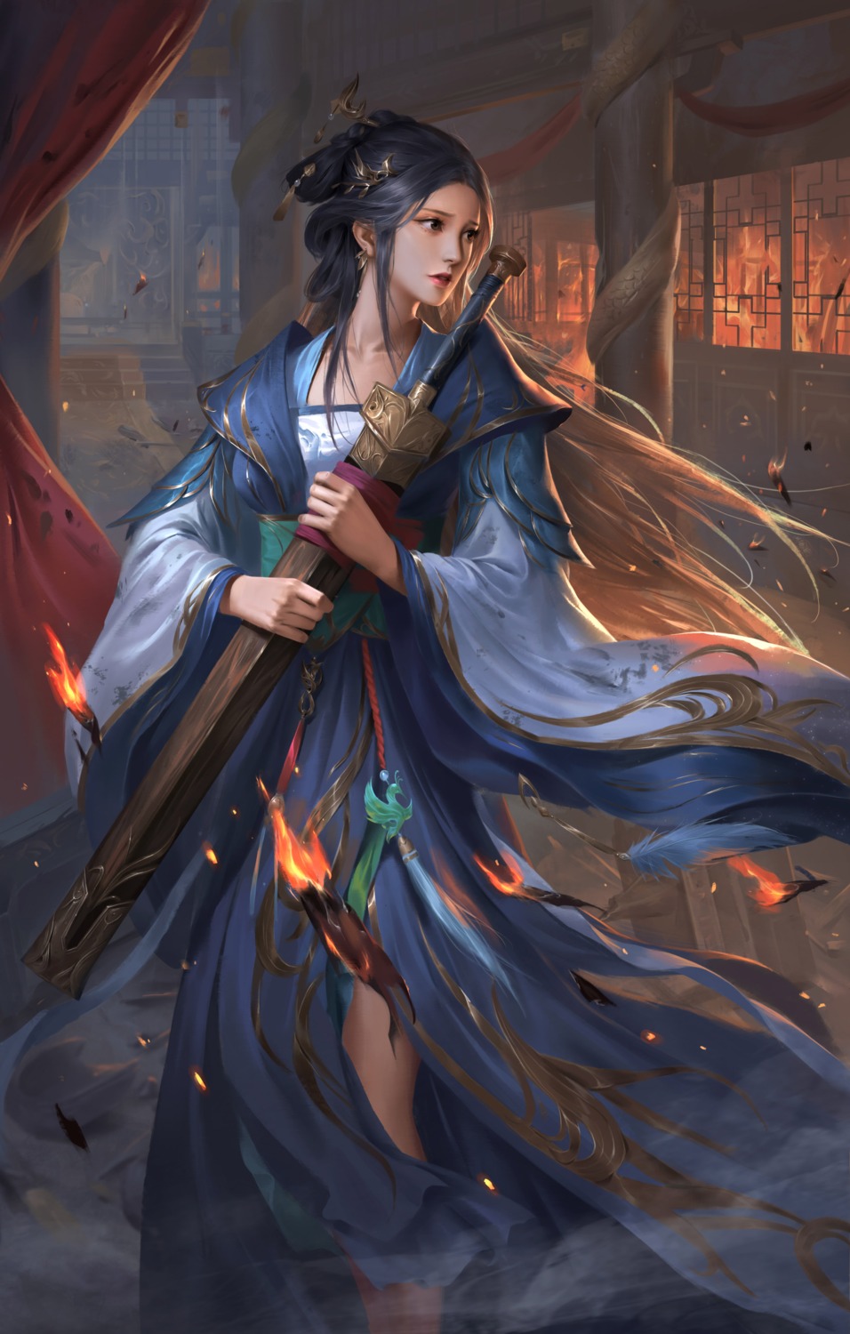 asian_clothes, jiu_ji, sanguosha, sword
