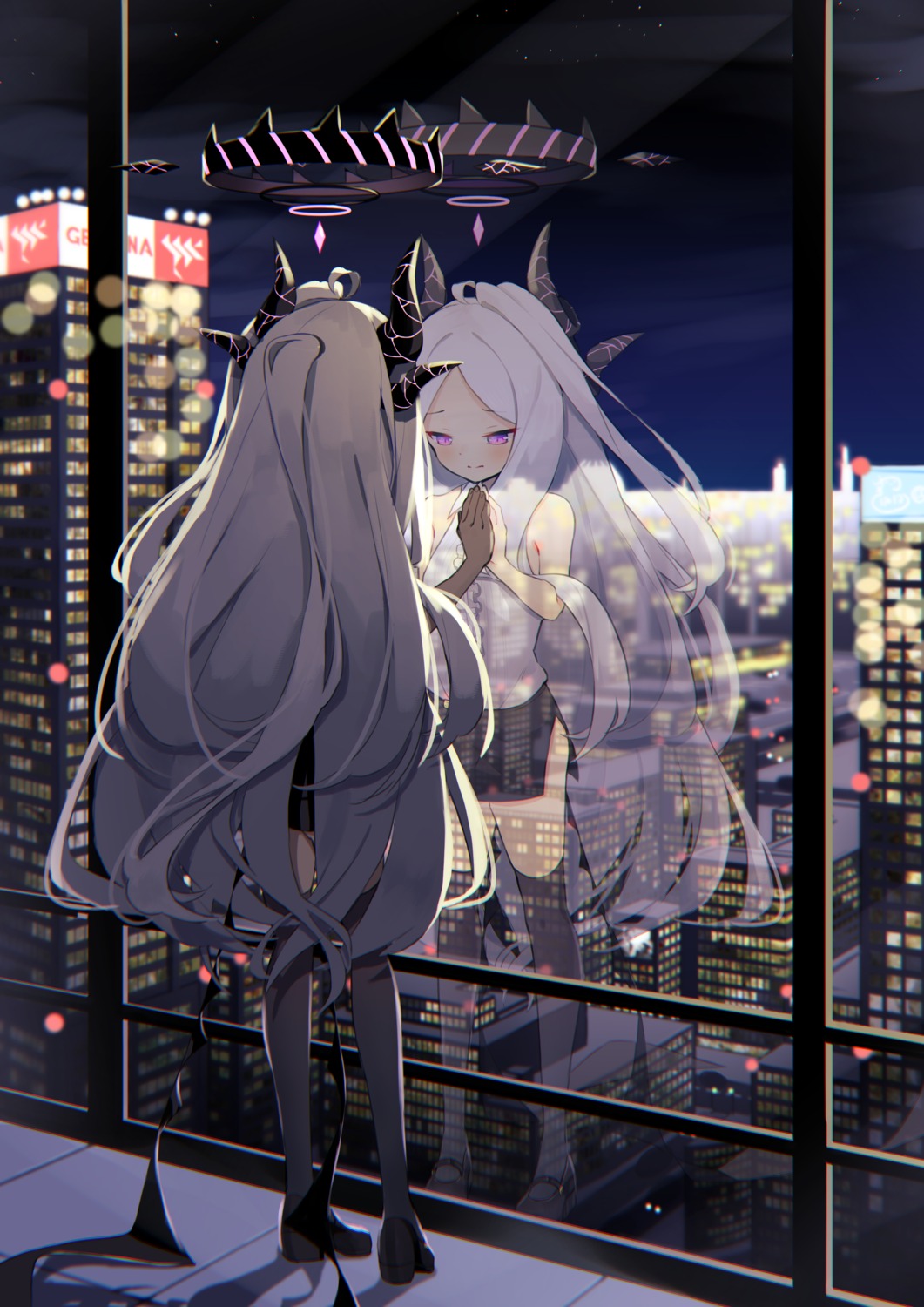 blue_archive, devil, halo, horns, sorasaki_hina, thighhighs, wings, yuki_hishaku
