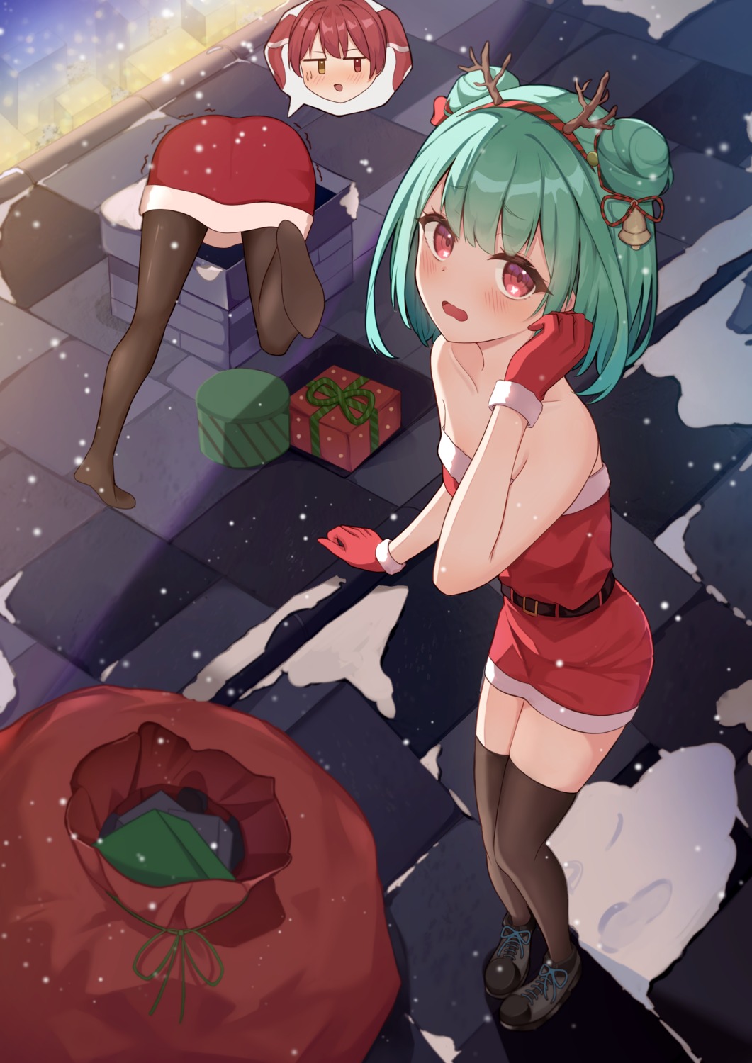 ass, christmas, dress, heterochromia, hololive, horns, houshou_marine, okey