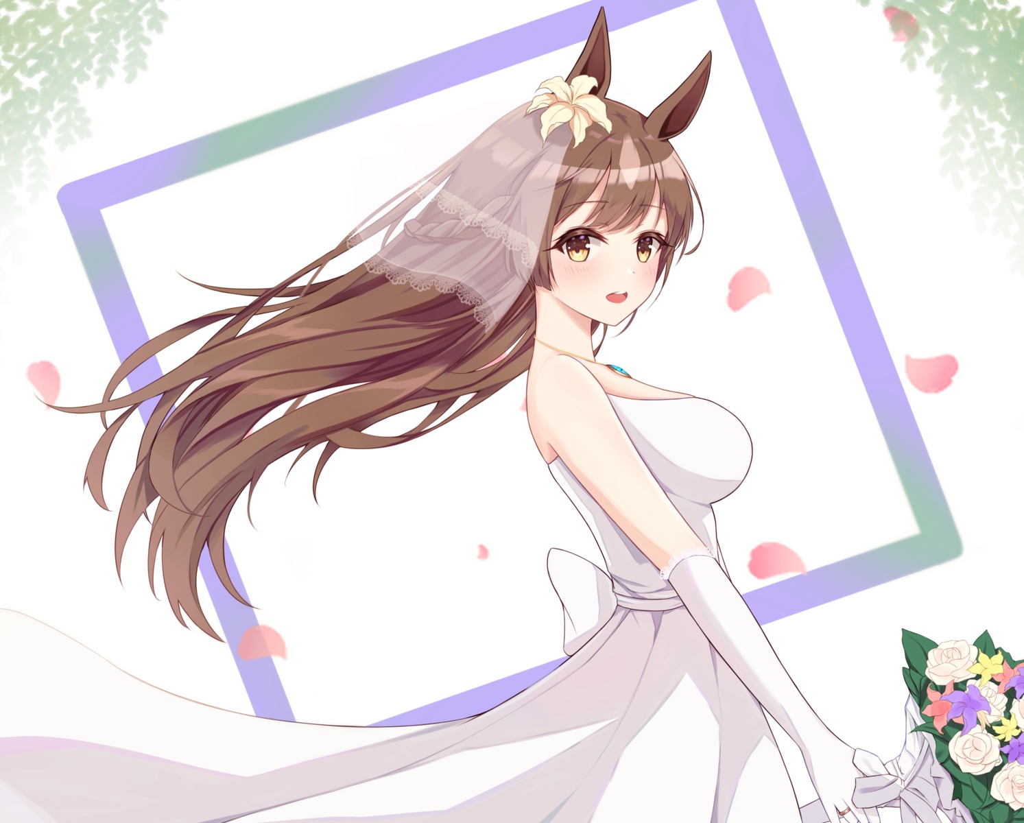 animal_ears, dress, okey, satono_diamond_(umamusume), uma_musume_pretty_derby, wedding_dress