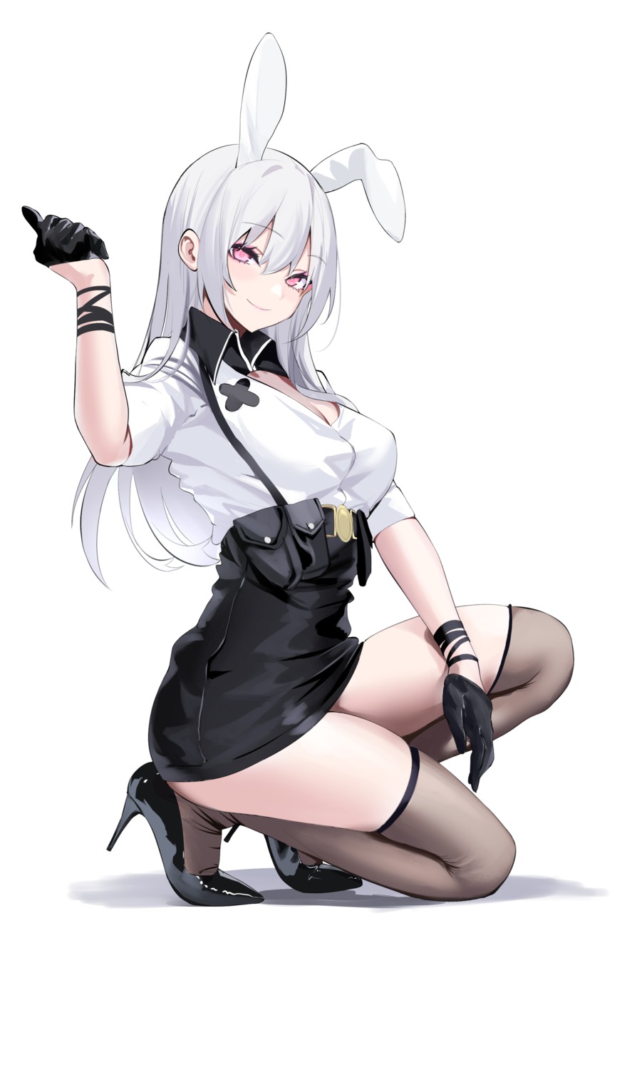 animal_ears, bunny_ears, cleavage, heels, spider_apple, thighhighs