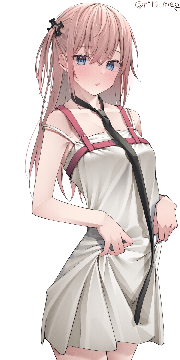 dress, girls_frontline, kawai_ritsu_(rits_meg), no_bra, skirt_lift, st_ar-15_(girls_frontline), summer_dress