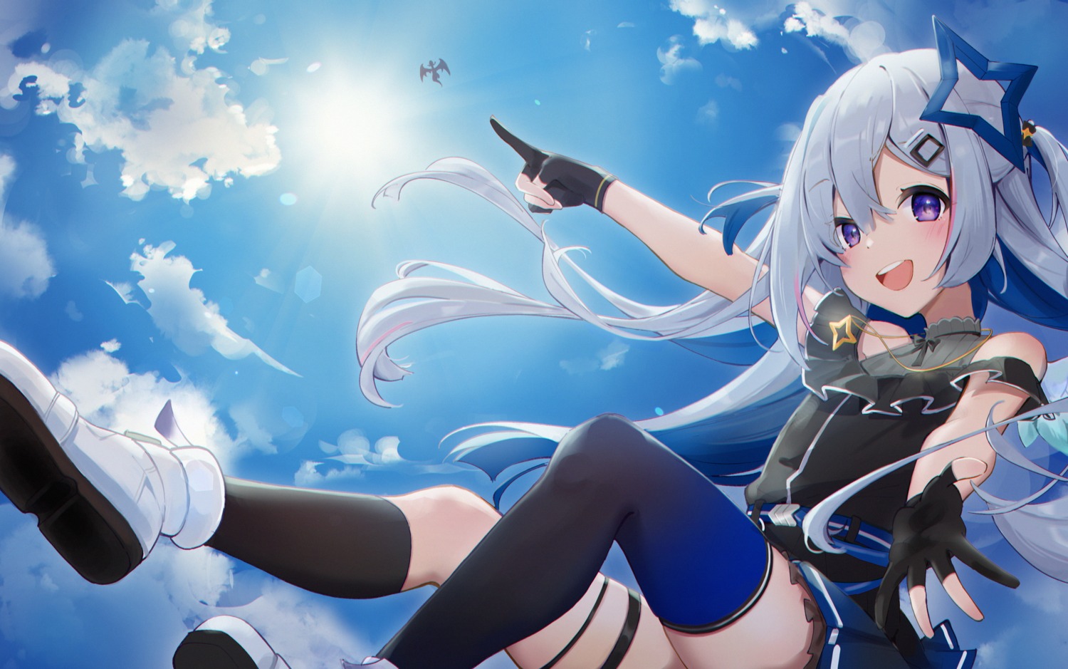 amane_kanata, garter, halo, hololive, shyi, thighhighs