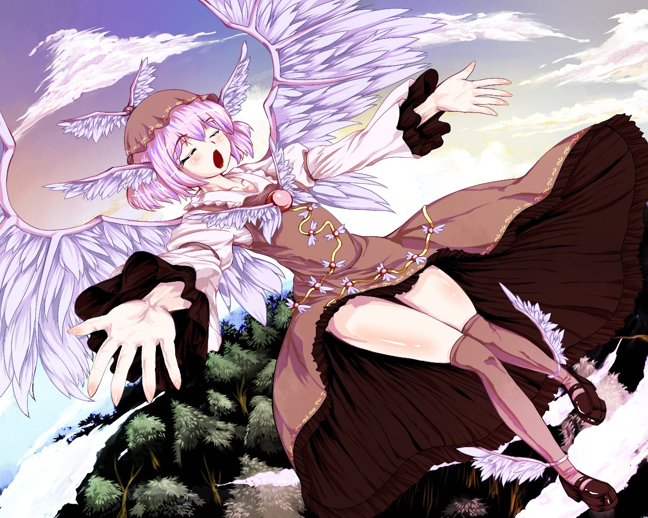 dress, mystia_lorelei, sakimori_dan, touhou, wallpaper, wings