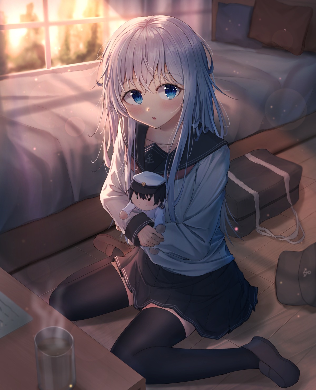 admiral_(kancolle), chibi, dfd, hibiki_(kancolle), kantai_collection, seifuku, thighhighs