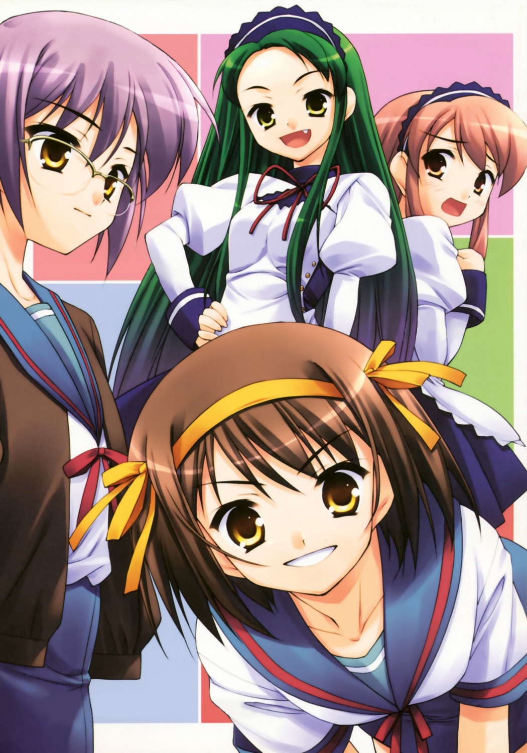 asahina_mikuru, detexted, hoshizaki_hikaru, megane, nagato_yuki, seifuku, suzumiya_haruhi, suzumiya_haruhi_no_yuuutsu, tsuruya, waitress