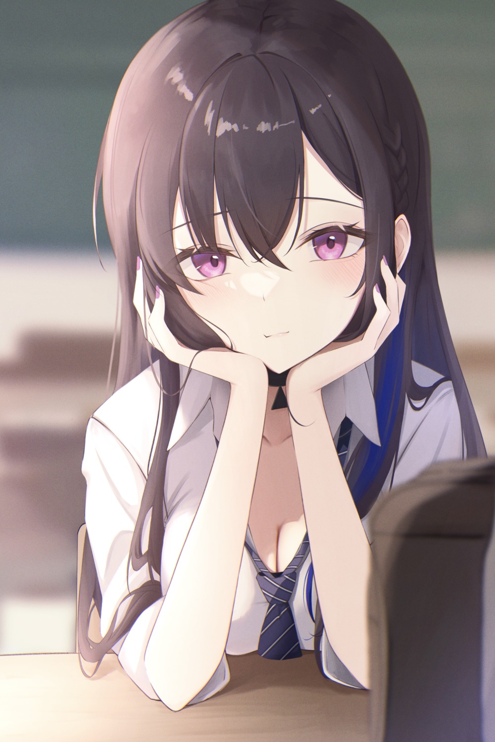 cleavage, ichinose_uruha, lupinus_virtual_games, nif7y, open_shirt, seifuku, vspo!