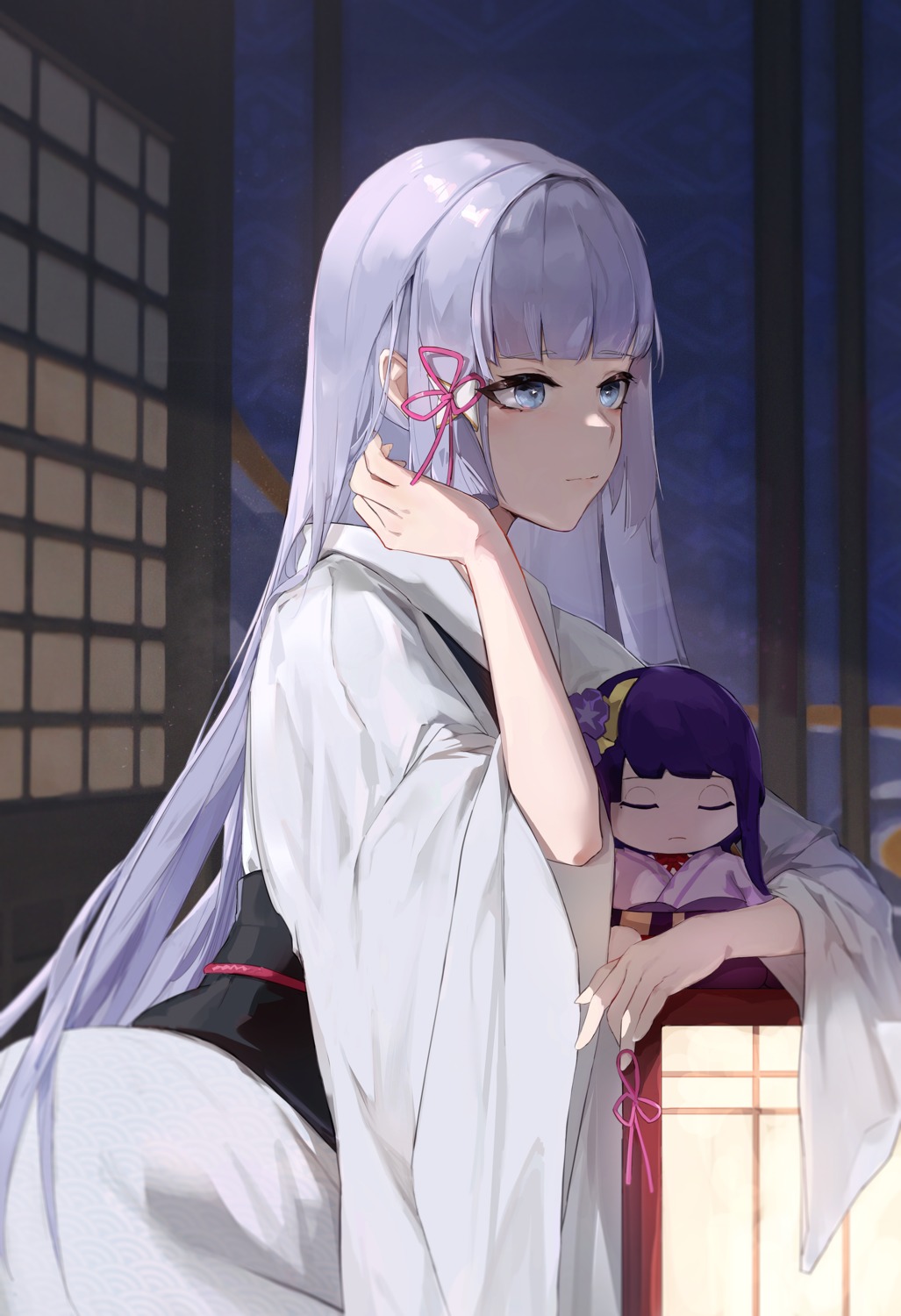 chibi, genshin_impact, japanese_clothes, kamisato_ayaka, raiden_shogun, tribute_tea