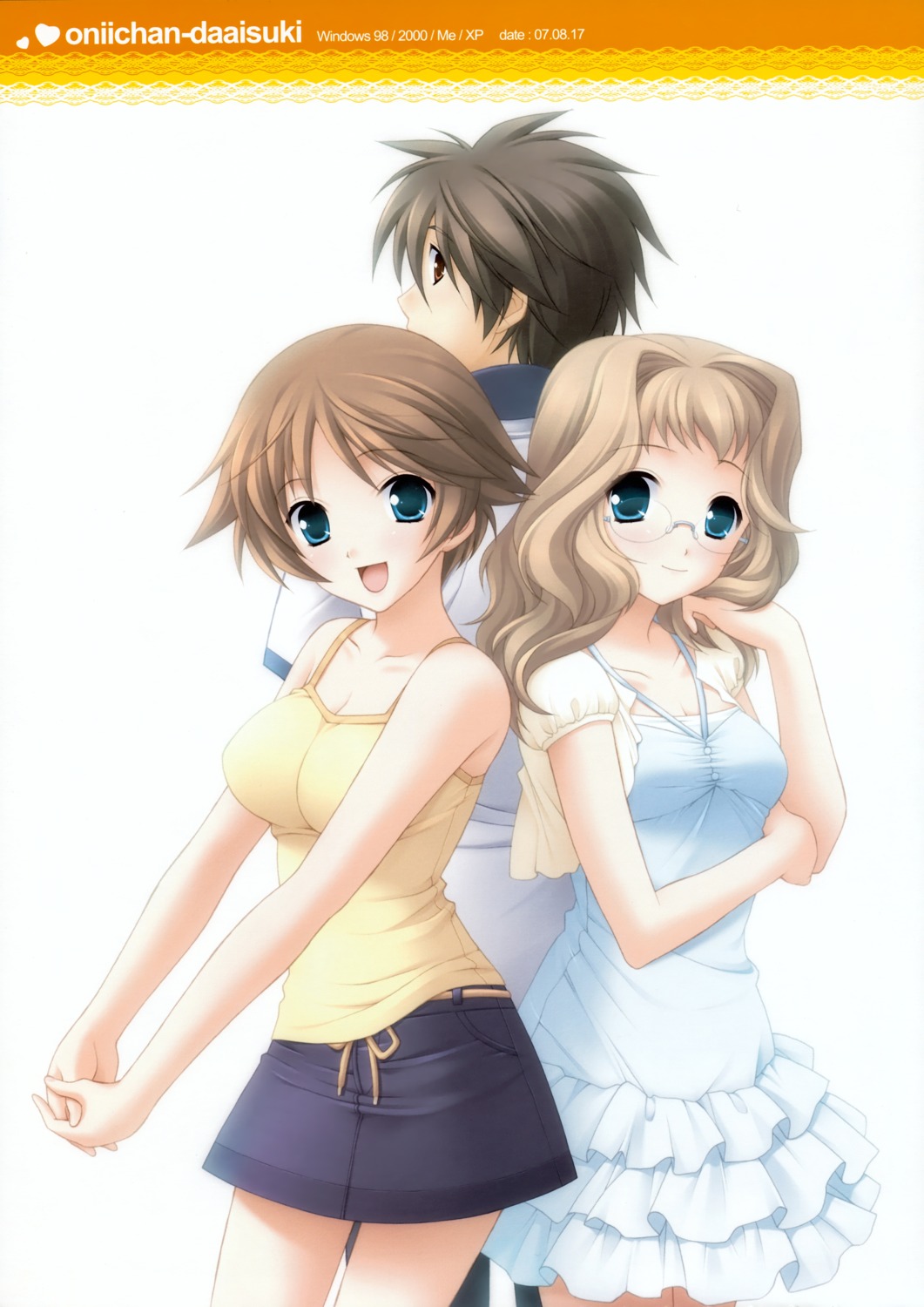 cleavage, dress, hazuki_mao, hazuki_rio, megane, oniichan_daaisuki!, yuhki_mitsuru