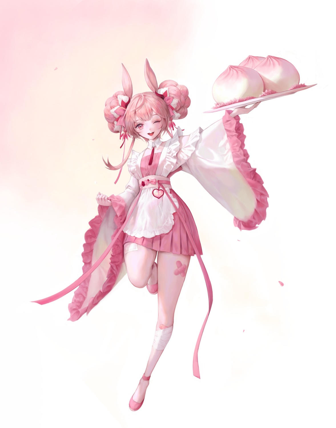 animal_ears, bandages, bandaid, bunny_ears, dora_(garyeong), maid, waitress