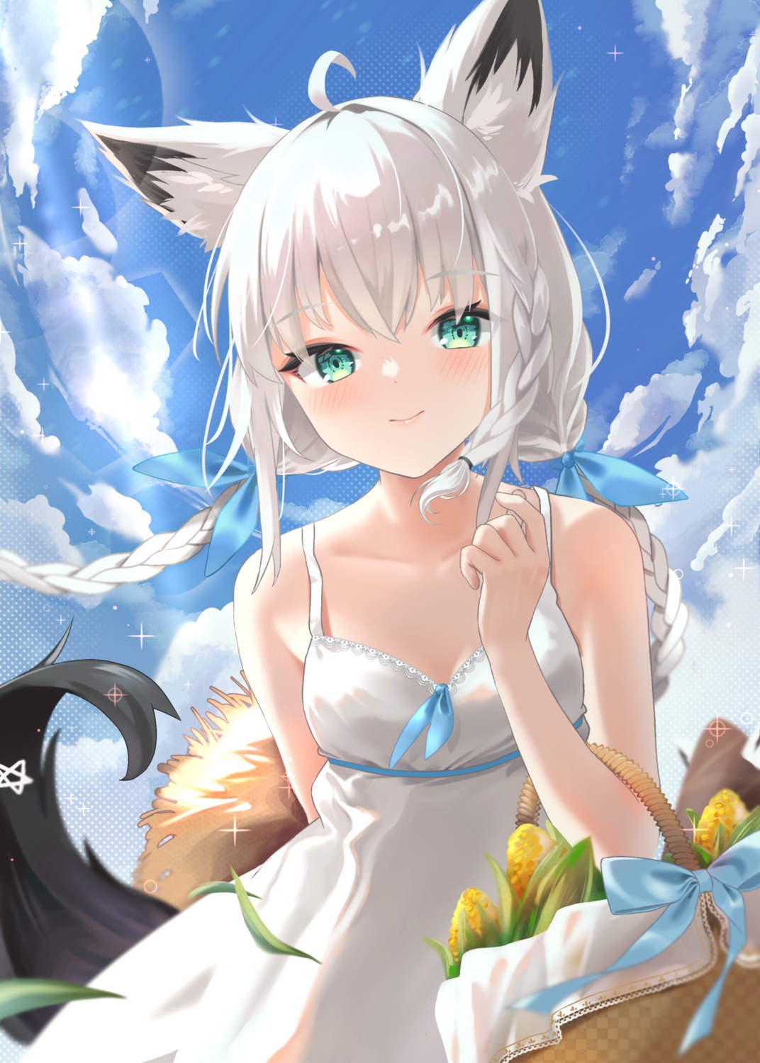 animal_ears, dress, hololive, hololive_gamers, kitsune, miaohik, shirakami_fubuki, summer_dress, tail
