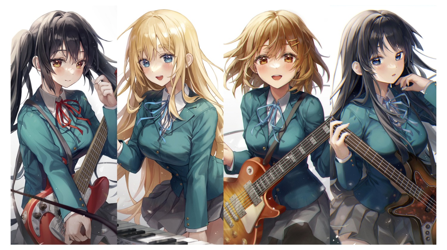 aibek, akiyama_mio, guitar, hirasawa_yui, k-on!, kotobuki_tsumugi, nakano_azusa, pantyhose